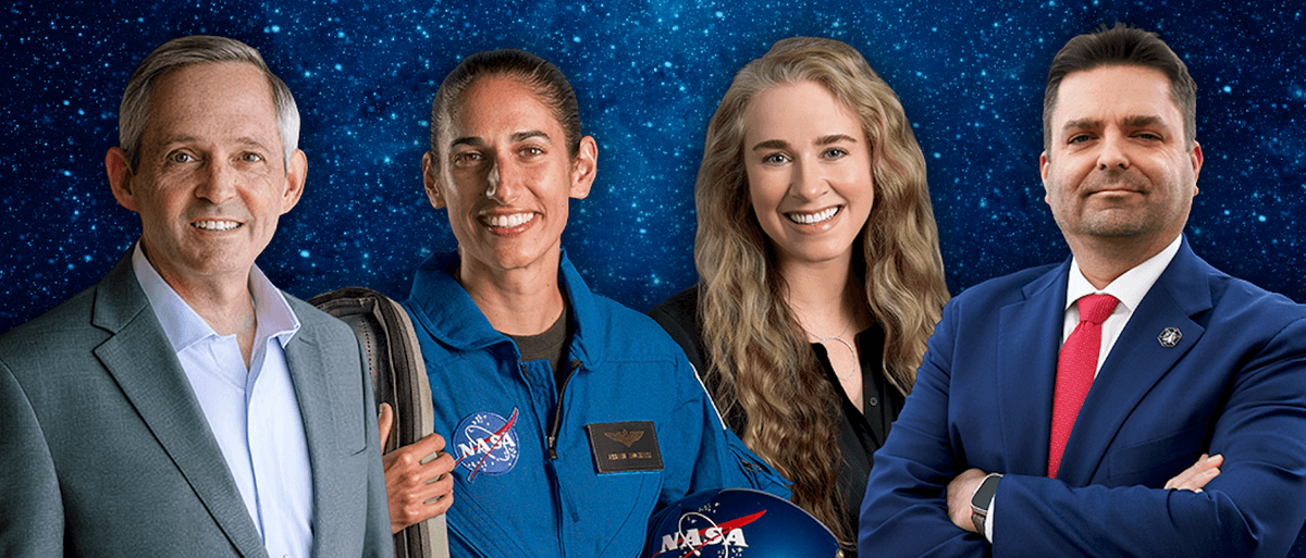 2026 Hall of Fame Space Camp Inductees (L-R): Brig. Gen. (Ret.) Damon Feltman; NASA astronaut Jasmin Moghbeli; Julie Savage; Mark Dreiling